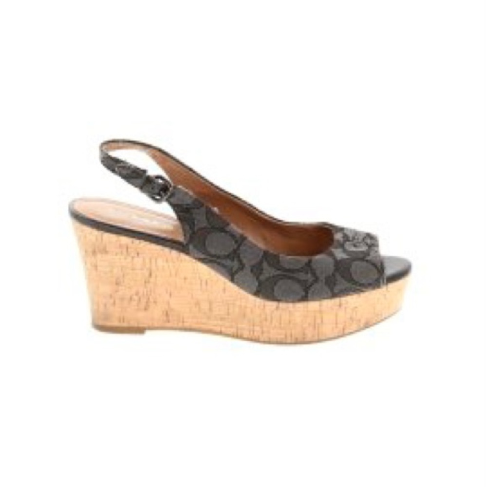 Coach Print Cork Wedge Shoes